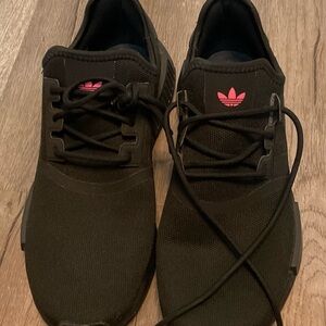 Adidas Black Sneakers with Pink Logo